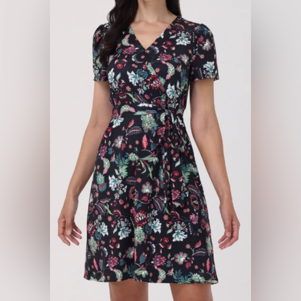 89th & Madison NWT Faux Wrap Dress Floral Black Combo Dress